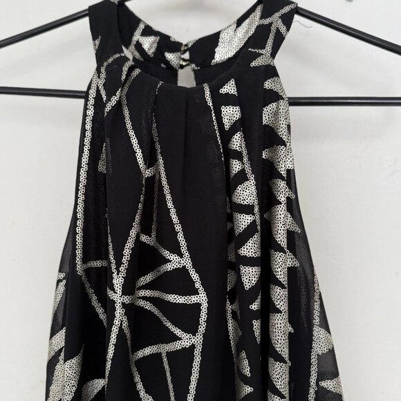 Mini Halter‎ Swing Dress Size S Black Gold Sparkle Glam Event Party Cocktail LBD - Picture 3 of 10